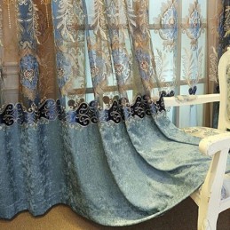 Chenille-Puolipimennysverho Mittatilaustyönä Tehty Verho Eurooppalainen Kukkakirjonta Olohuone Makuuhuone