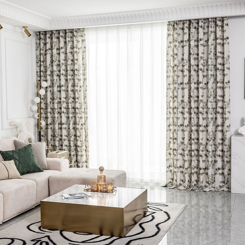 Mittatilaustyönä Valmistettu Puuvillaverho Lehtikuvioitu Nordic