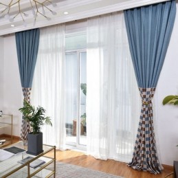 Mittatilaustyönä Tehty Puuvillaverho, Ruudullinen Kuviollinen, Pohjoismainen Tyyli