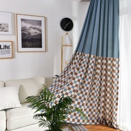 Mittatilaustyönä Tehty Puuvillaverho, Ruudullinen Kuviollinen, Pohjoismainen Tyyli