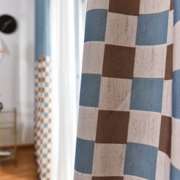 Mittatilaustyönä Tehty Puuvillaverho, Ruudullinen Kuviollinen, Pohjoismainen Tyyli