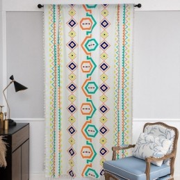 Pellavaverhot Geometrisella Kuvioinnilla Pohjoismaiseen Tyyliin Olohuoneeseen Ja Makuuhuoneeseen