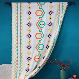 Pellavaverhot Geometrisella Kuvioinnilla Pohjoismaiseen Tyyliin Olohuoneeseen Ja Makuuhuoneeseen