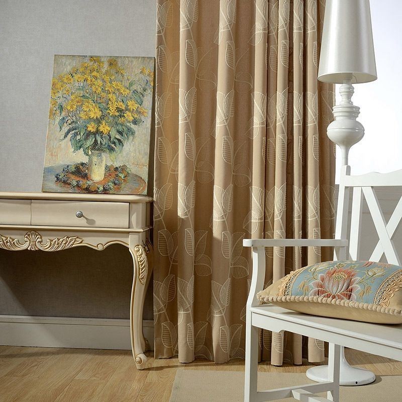 Puuvillainen Pellavainen Pimennysverho Mittatilaustyönä Tehty Verho, Pohjoismainen Lehtikirjailtu Olohuoneeseen, Makuuhuoneeseen