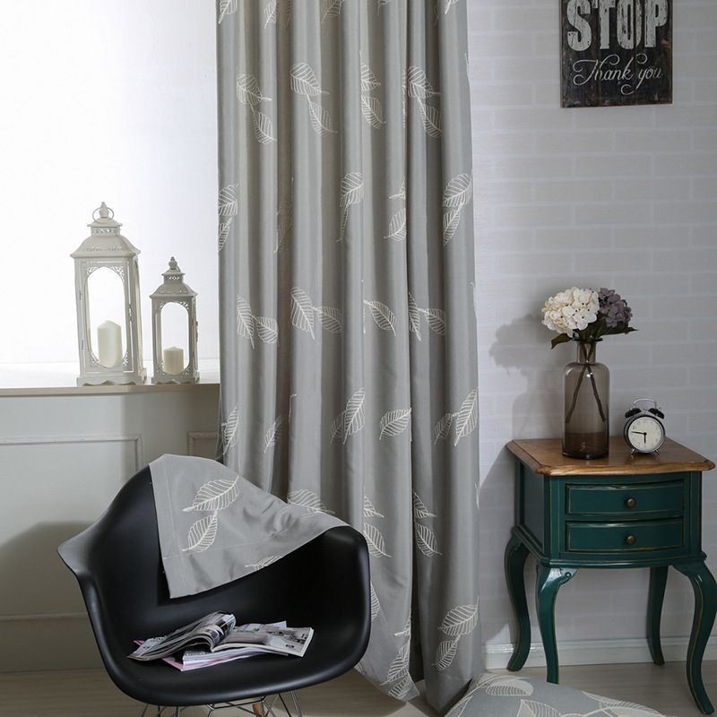 Puuvillainen Pimennysverho Mittatilaustyönä Tehty Verho, Pohjoismainen Lehtikirjailtu, Olohuoneeseen, Makuuhuoneeseen