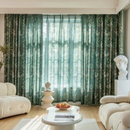 Mittatilaustyönä Valmistettu Amerikkalainen Puuvillapolyesterverho, Kasveilla Painetut Puolipimennysverhot