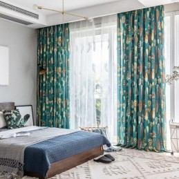 Mittatilaustyönä Valmistettu Puuvillapolyesteriverho, Höyhenkuvioitu, Amerikkalaistyylinen Puolipimennysverho