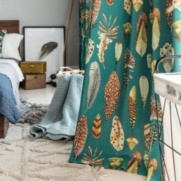 Mittatilaustyönä Valmistettu Puuvillapolyesteriverho, Höyhenkuvioitu, Amerikkalaistyylinen Puolipimennysverho