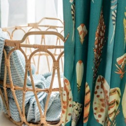 Mittatilaustyönä Valmistettu Puuvillapolyesteriverho, Höyhenkuvioitu, Amerikkalaistyylinen Puolipimennysverho