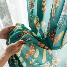 Mittatilaustyönä Valmistettu Puuvillapolyesteriverho, Höyhenkuvioitu, Amerikkalaistyylinen Puolipimennysverho