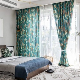 Mittatilaustyönä Valmistettu Puuvillapolyesteriverho, Höyhenkuvioitu, Amerikkalaistyylinen Puolipimennysverho