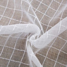 Nordic Simple -Läpikuultava Verho Mittatilaustyönä, Valkoinen Ruutukuvioinen Jacquard-Kangas Olohuoneeseen, Makuuhuoneeseen