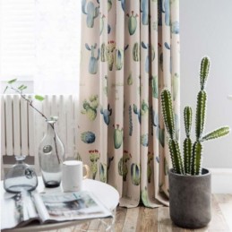 Luova Kaktuskuvioinen Verho Mittatilaustyönä, Kromaattinen, Puolipimennysverho, Olohuoneen, Makuuhuoneen, Lasten Kangas
