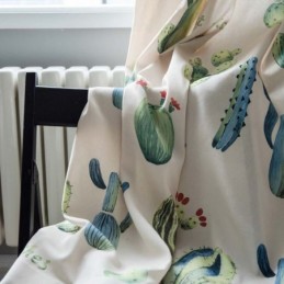 Luova Kaktuskuvioinen Verho Mittatilaustyönä, Kromaattinen, Puolipimennysverho, Olohuoneen, Makuuhuoneen, Lasten Kangas