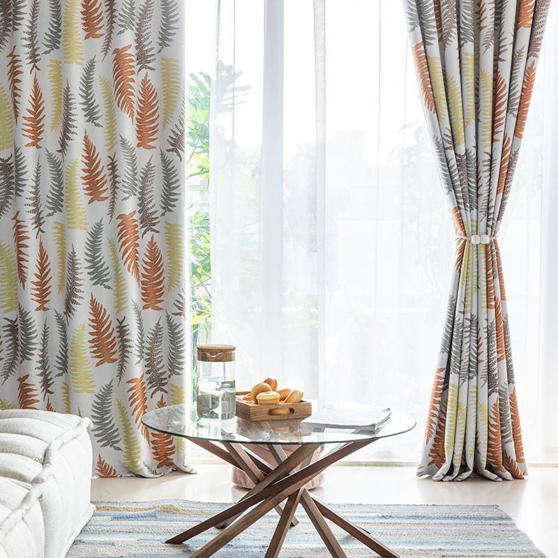 Pohjoismaiset Pimennysverhot Saniaisenlehdellä Kuvioinnilla Olohuoneeseen Ja Makuuhuoneeseen