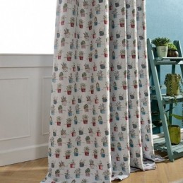 Pohjoismainen Pimennysverho Mittatilaustyönä Tehty Ruukkukasvikuvioinen Verho Olohuoneeseen Ja Makuuhuoneeseen