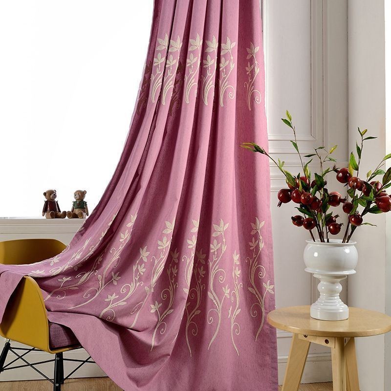 Pohjoismainen Tuulenpimennysverho, Mittatilaustyönä Tehty, Kasvikirjailtu Puuvilla-Pellavaverho