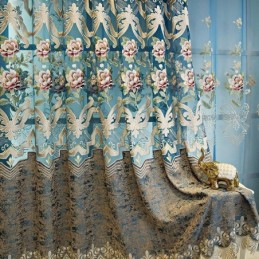 Eurooppalainen Ylellinen Verho Mittatilaustyönä Tehtyyn Verhoon, Elegantti Kukkakuvioinen Kirjonta Olohuoneeseen