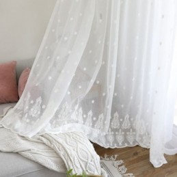 Hengittävä, Läpikuultava Verho, Mittatilaustyönä Tehty, Valkoinen, Kaikki Yhteensopivuus, Kirjonta, Olohuone