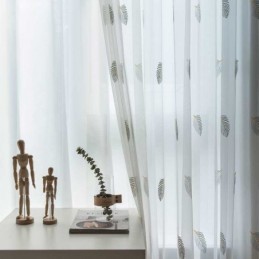 Pohjoismainen Yksinkertainen Läpikuultava Verho Mittatilaustyönä Tehty Verho Maaseudun Lehdet Valkoinen Kirjonta Makuuhuoneen Olohuoneen Kangas