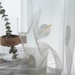 Pohjoismainen Yksinkertainen Läpikuultava Verho Mittatilaustyönä Tehty Verho Maaseudun Lehdet Valkoinen Kirjonta Makuuhuoneen Olohuoneen Kangas