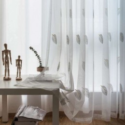 Pohjoismainen Yksinkertainen Läpikuultava Verho Mittatilaustyönä Tehty Verho Maaseudun Lehdet Valkoinen Kirjonta Makuuhuoneen Olohuoneen Kangas