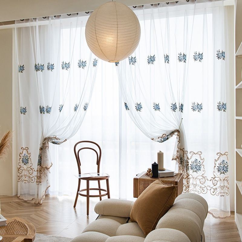 Kukkakuvioinen Ikkunan Läpikuultava Verho Mittatilaustyönä Tehty Verho Kirjailtu Tylli Olohuoneeseen