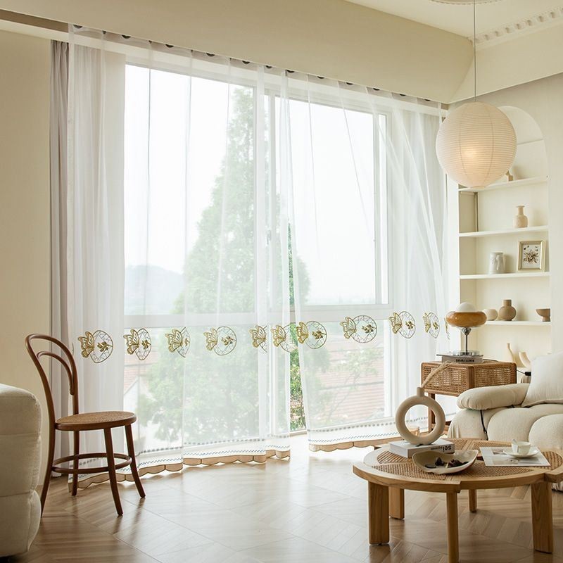 Brodeeratut Läpikuultavat Tylliverhot, Perhosvoilee-Verhot, Mittatilaustyönä Tehdyt Olohuoneen Verhot