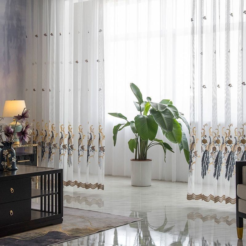 Riikinkukko-Kirjonta-Tylliverho, Mittatilaustyönä Tehty Verho, Eurooppalainen Ylellinen Läpikuultava Voile-Olohuone