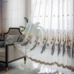 Riikinkukko-Kirjonta-Tylliverho, Mittatilaustyönä Tehty Verho, Eurooppalainen Ylellinen Läpikuultava Voile-Olohuone