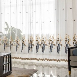 Riikinkukko-Kirjonta-Tylliverho, Mittatilaustyönä Tehty Verho, Eurooppalainen Ylellinen Läpikuultava Voile-Olohuone