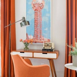 Oranssinvärinen Flanelliverho, Pimentävä Verho, Mittatilaustyönä, Minimalistinen, Yksivärinen, Olohuone, Makuuhuone