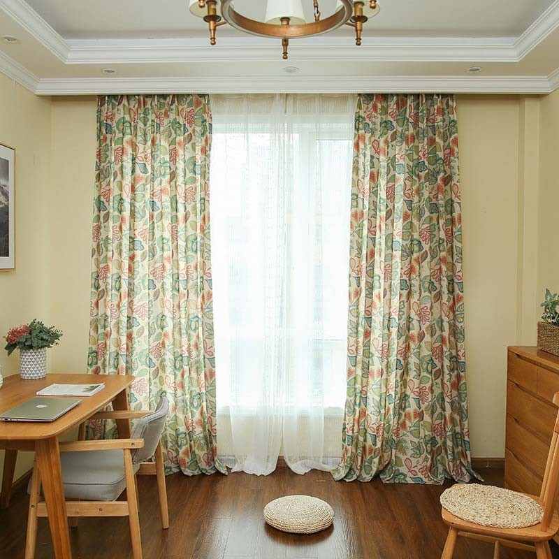 Mittatilaustyönä Tehty Amerikkalainen Retroverho, Abstrakti Kukkakuvio, Makuuhuoneen Olohuoneen Puolipimennysverho