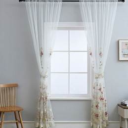 Eurooppalainen Kirjailtu Tylliverho Mittatilaustyönä Tehty Kukkakuvioinen Voile-Verho Olohuoneeseen
